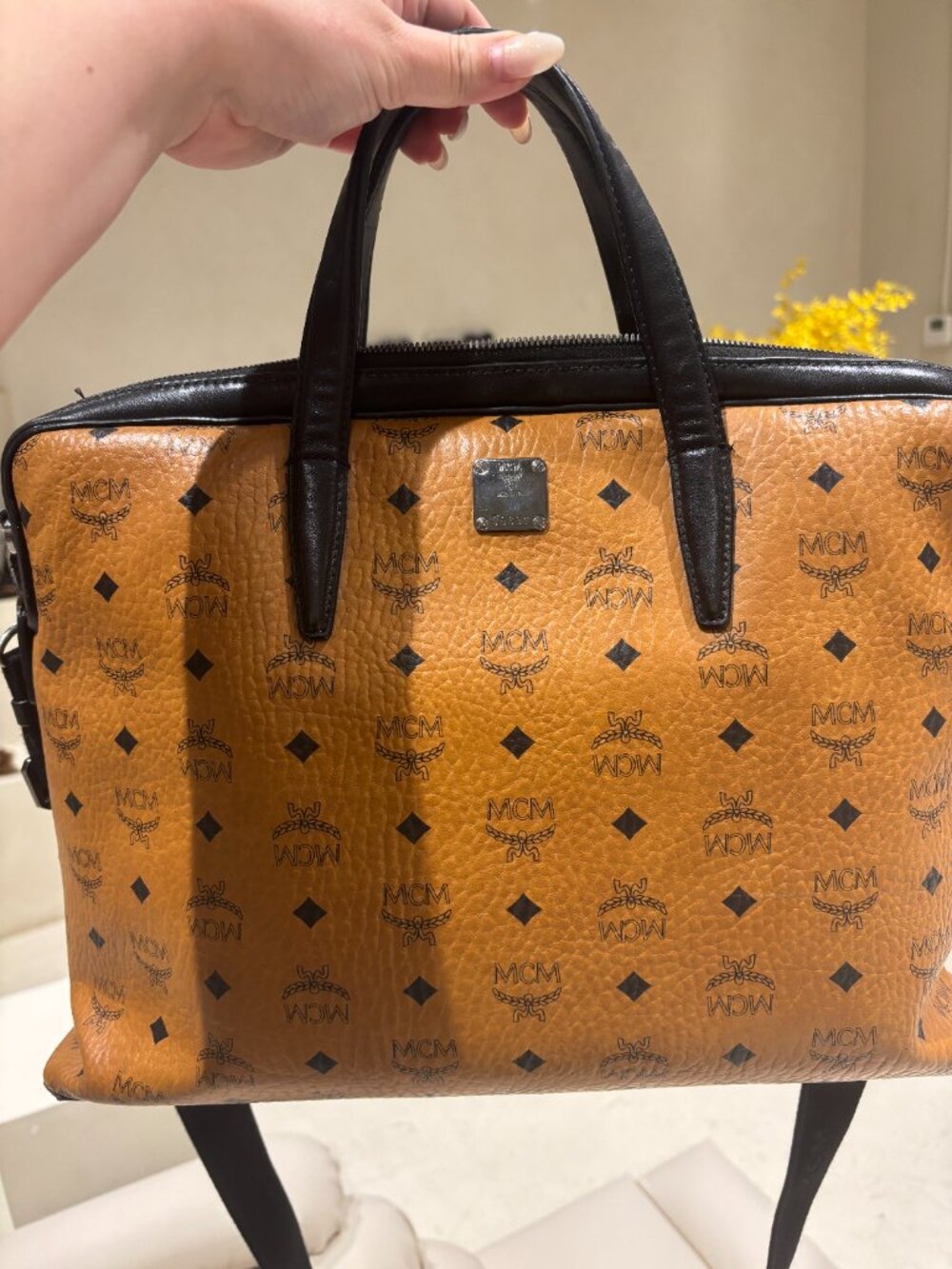 MCM Brown and Black Visetos Monogram Business Bag - Picture 5 of 6